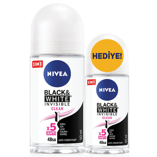 Nivea Black & White Invisible Clear Kadın Deodorant Roll-on 50 ml + Mini Deodorant Roll-on 25 ml