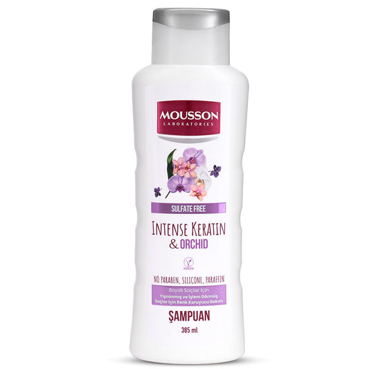 Mousson Yoğun Keratin & Orkide İçeren Renk Koruyucu ve Yıpranmayı Onaran Sülfatsız Saç Bakım Şampuanı 385 ml